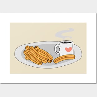 Churros with chocolate coffee Posters and Art